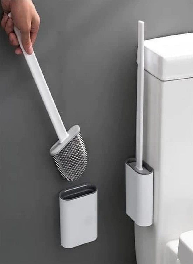 Pihuza Silicone Toilet Brush with Hard Plastic Holder - Slim Flex Brush Set with Anti-Drip Design, Non-Slip Long Handle & Soft Silicone Bristles for Bathroom Cleaning (Pack of 2) - Image 2